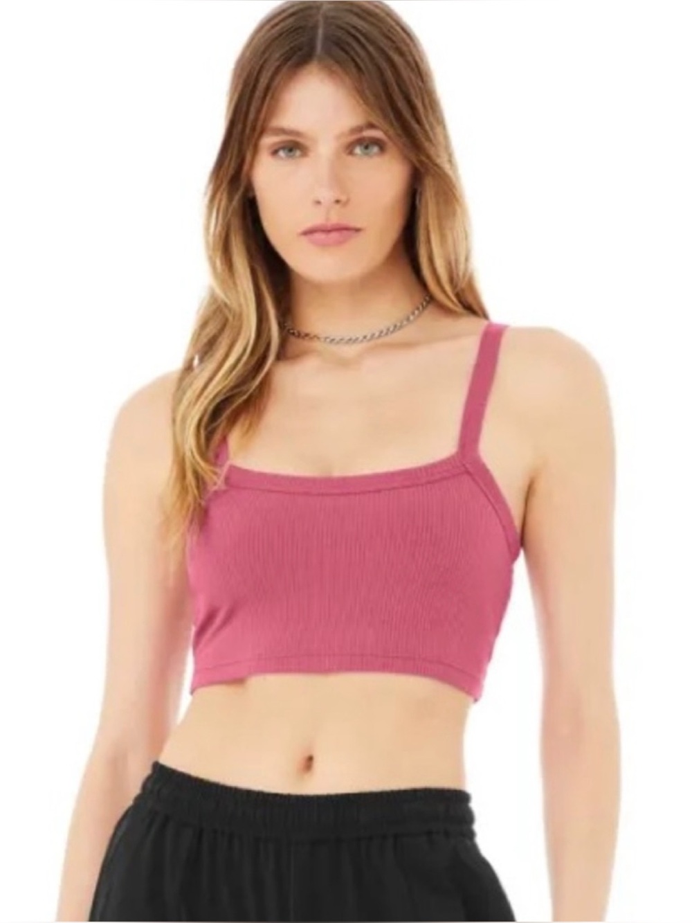 Alo Ribbed Crop Whisper Bra Tank Top Raspberry Sorbet
